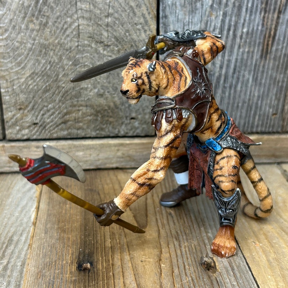 Papo 2008 Tiger Mutant Warrior Fantasy World Action‎ Figure with Sword and Axe